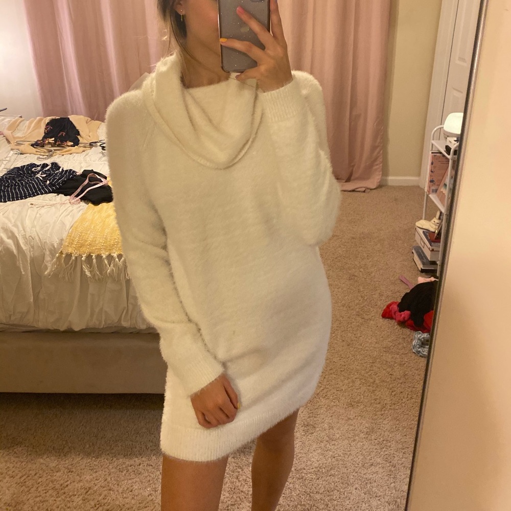 Fuzzy white sweater dress